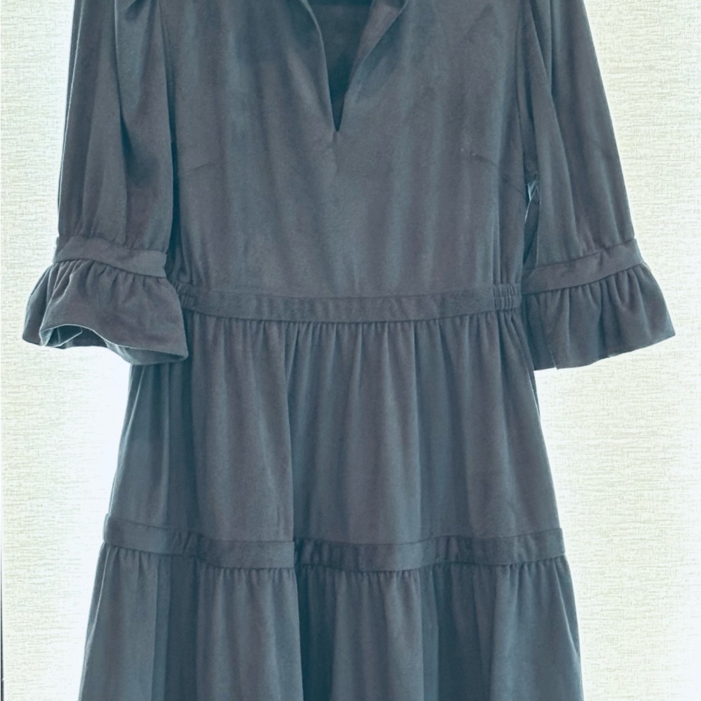 Gretchen Scott Blue teardrop ultra suede dress